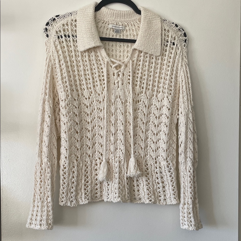 American Eagle|Cream Knit Collared Sweater|XS|EUC